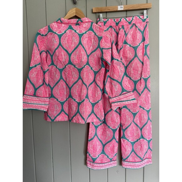 Gretchen Scott 2-Pc Pajamas Indian Summer Pink Turquoise Top Pants XS - Picture 4 of 6